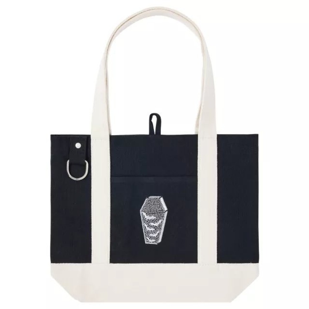 Spirit Halloween Embroidered Rhinestones Coffin Mini Canvas Tote Bag New